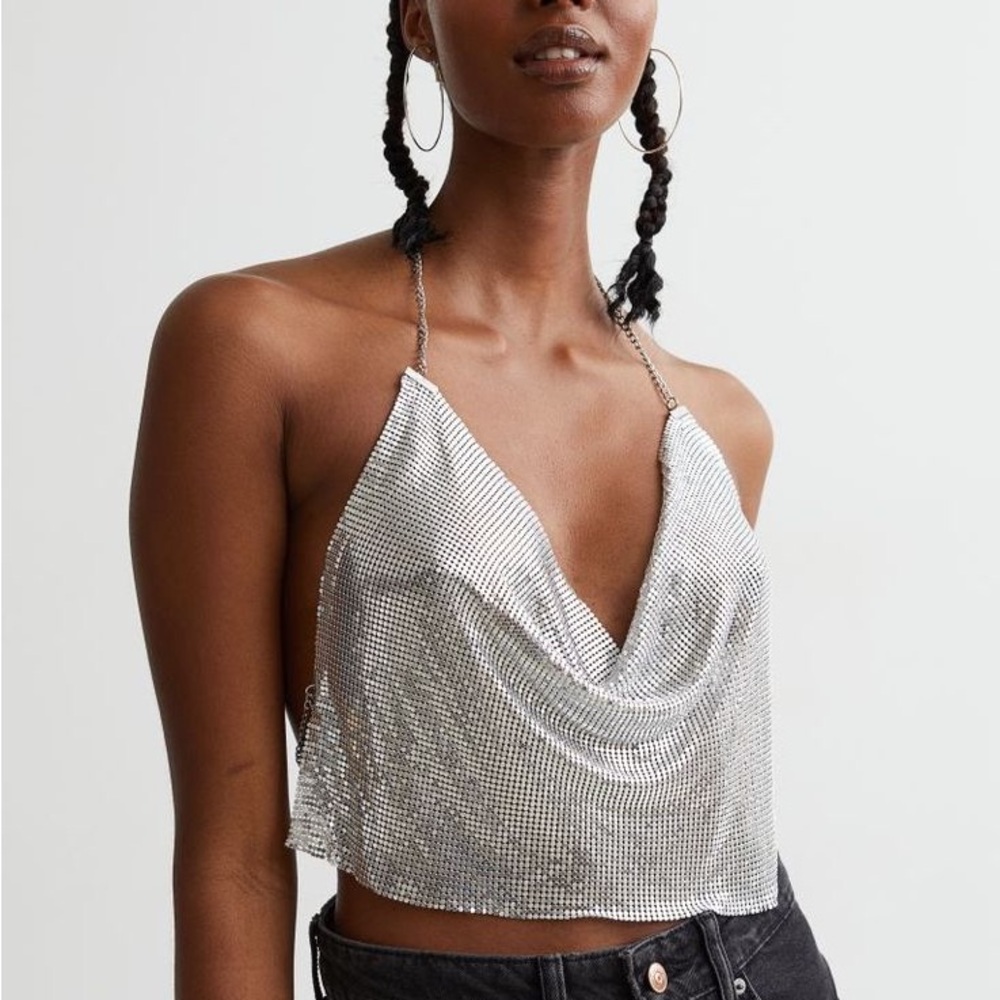 Shimmering Silver Chainmail Crop Top